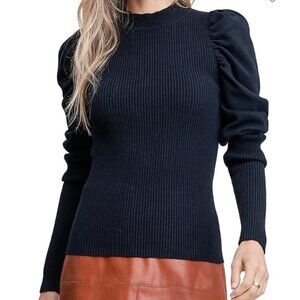Anthropologie En Saison Puff Sleeve Fitted Pullover Sweater Size Medium